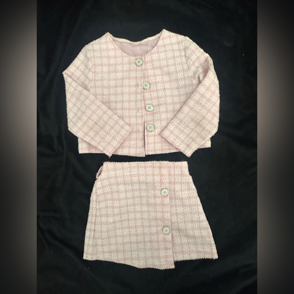 Girls Pink Tweed 2-Piece Set Jacket & Skirt Button Detail Size 4